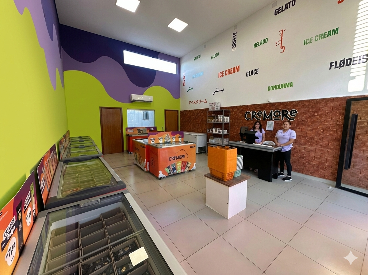 Interior da lojinha da fábrica Cremore